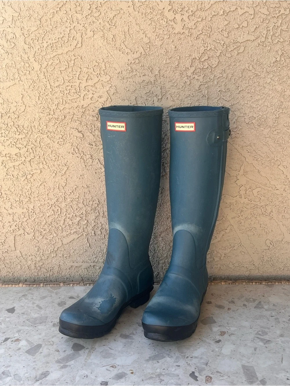 Hunter Original Tall Stripe Rain Boots Two Tone Matte Blue US 9